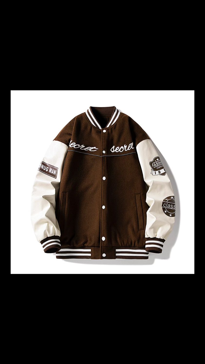 太平鸟男装秋新款休闲美式夹克宽松情侣 棒球服pu皮拼色飞行外套潮-度