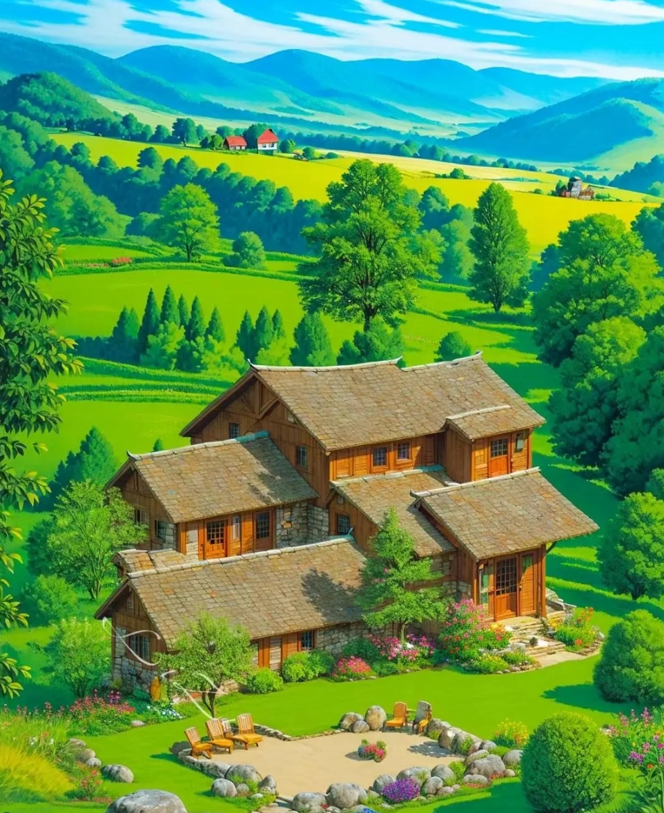 在辽阔的草原上,有一个小木屋,它坐落在一片翠绿的草地中间