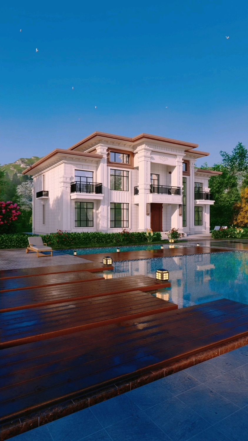 外观稳重典雅,复式挑高客厅气派