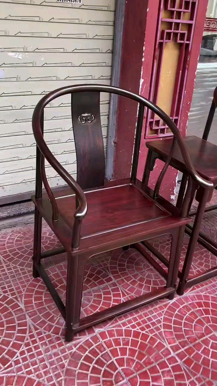 大红酸枝交趾黄檀无拼补精品圈椅