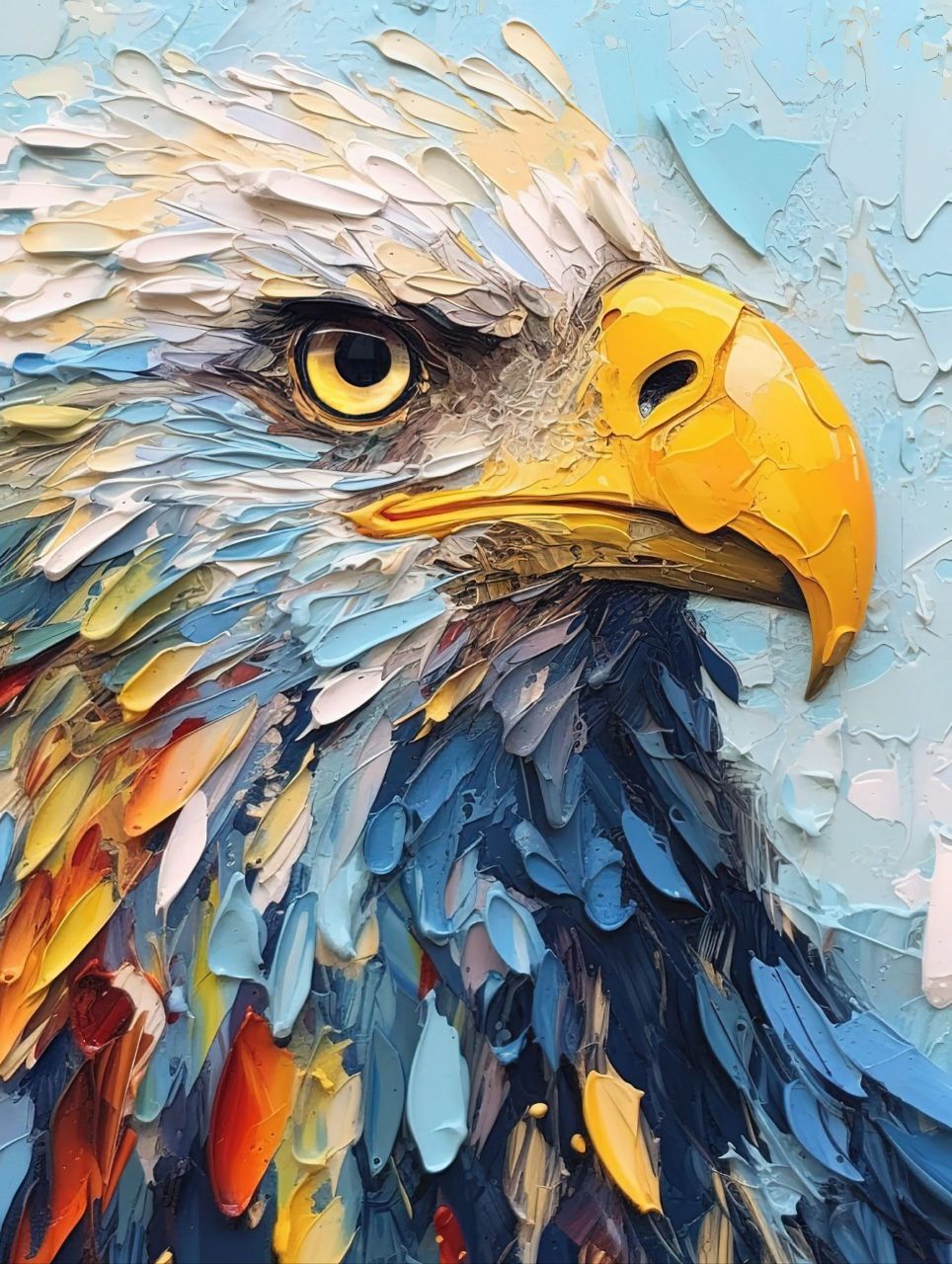 刮刀油画(白头海雕),这笔触很颜色太给人视觉冲击效果了.