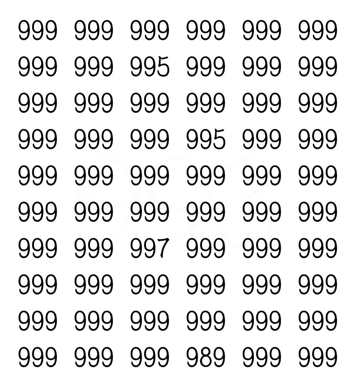 考眼力:数字找不同,3处眼力及格,5处火眼金睛,你能看出几处呢?