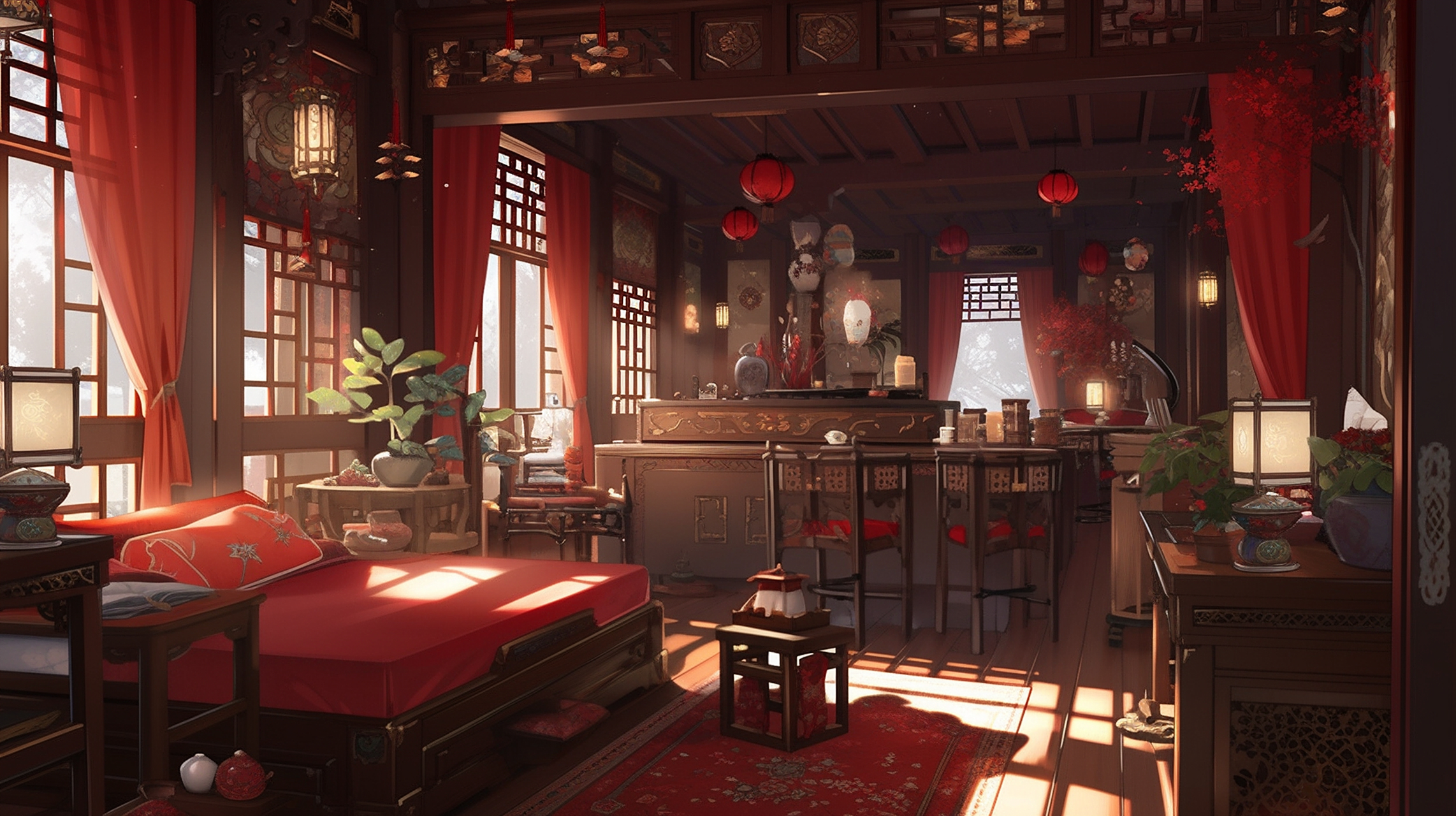 中国古代风格客厅场景#ai绘画# #场景# #壁纸