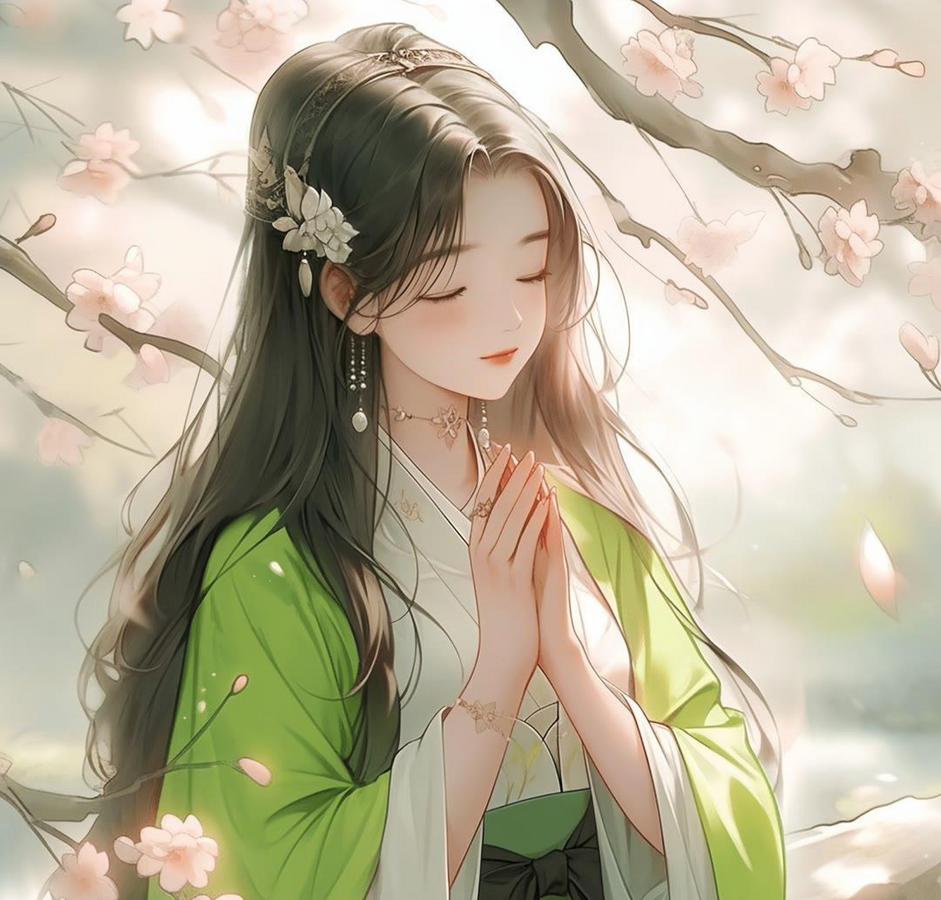 q版古风佛系少女祈福头像.