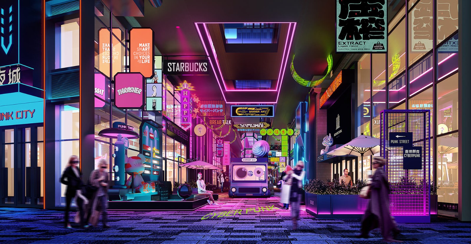 沈阳创意街区空间设计案例分享,你没看过的赛博朋克风街区设计