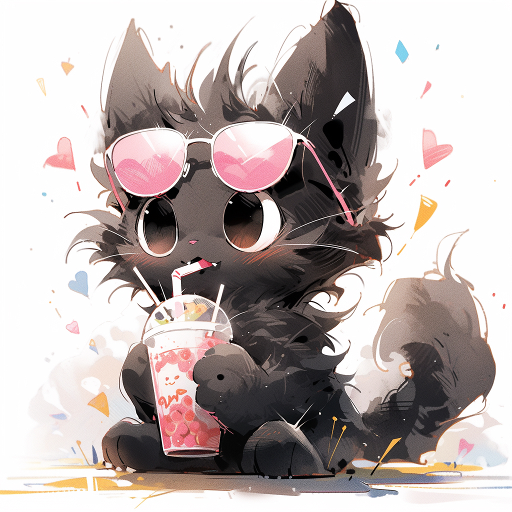 炸毛小黑|来一杯夏日喵喵茶|原创插画