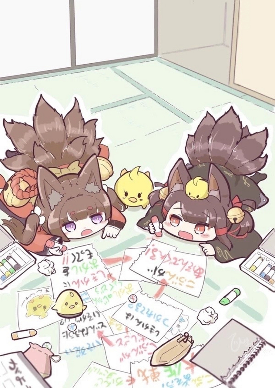 绘画中的小天城与小赤城[摸头]#碧蓝航线#  画师:火魔