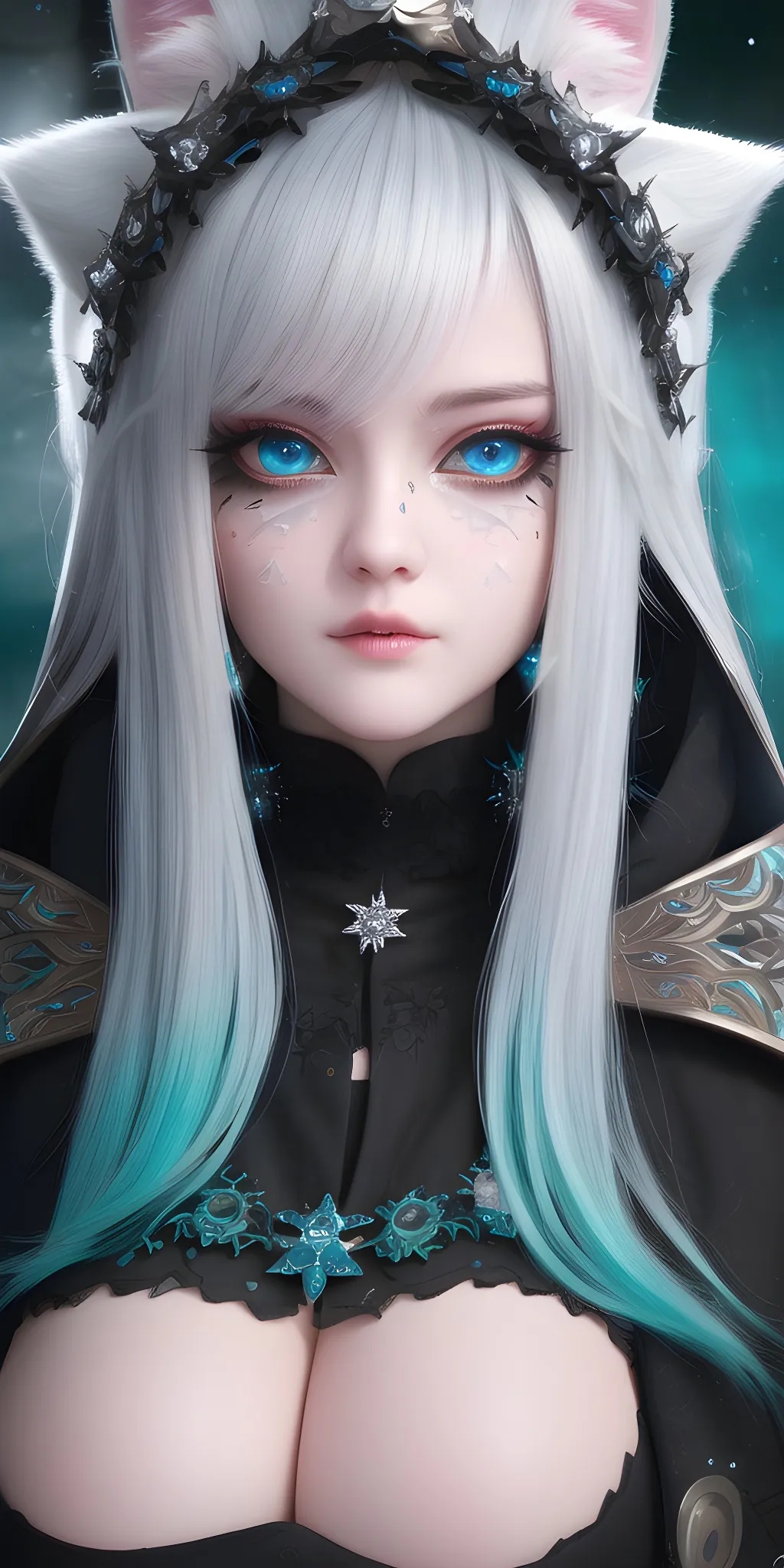 动漫壁纸 白发狐女,蓝眼,冷艳绝伦