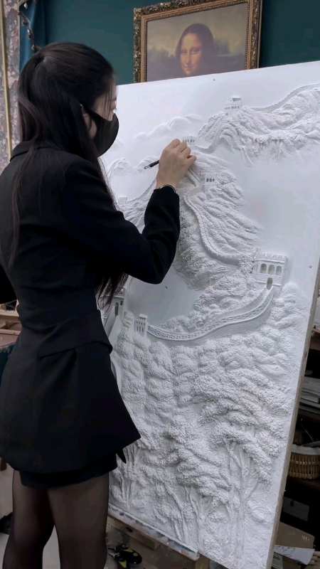 稀有职业壁画师6天赚4万女孩有这技术比考研强百倍浮雕壁画师佳佳浮雕