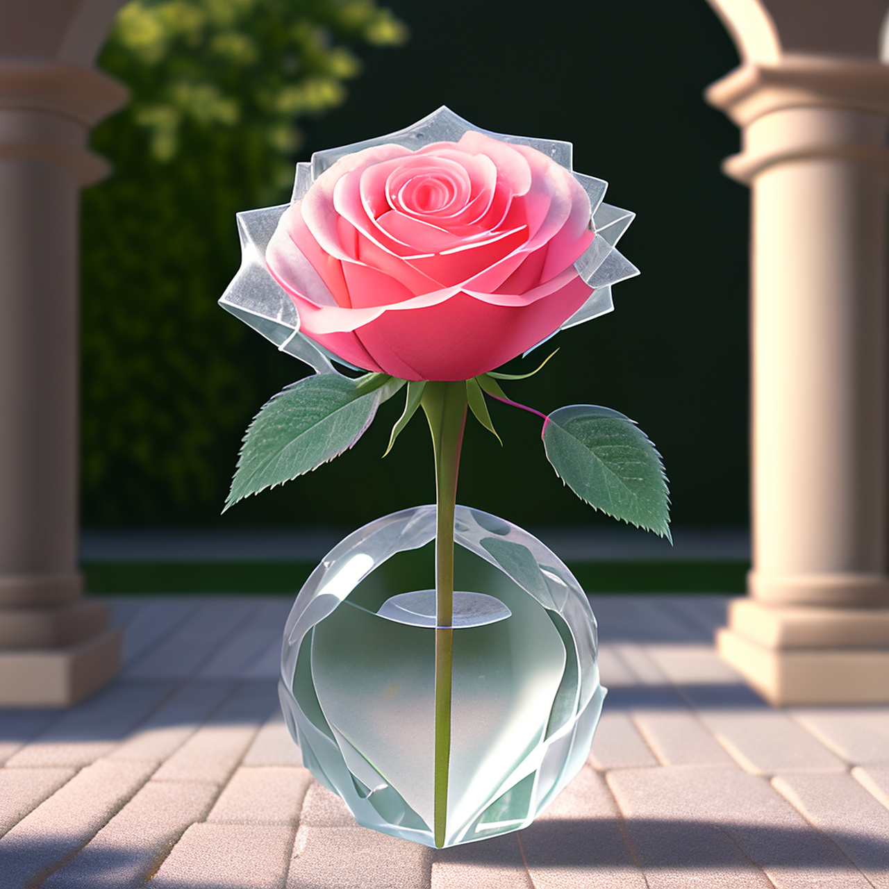 晶莹剔透的水晶粉玫瑰.