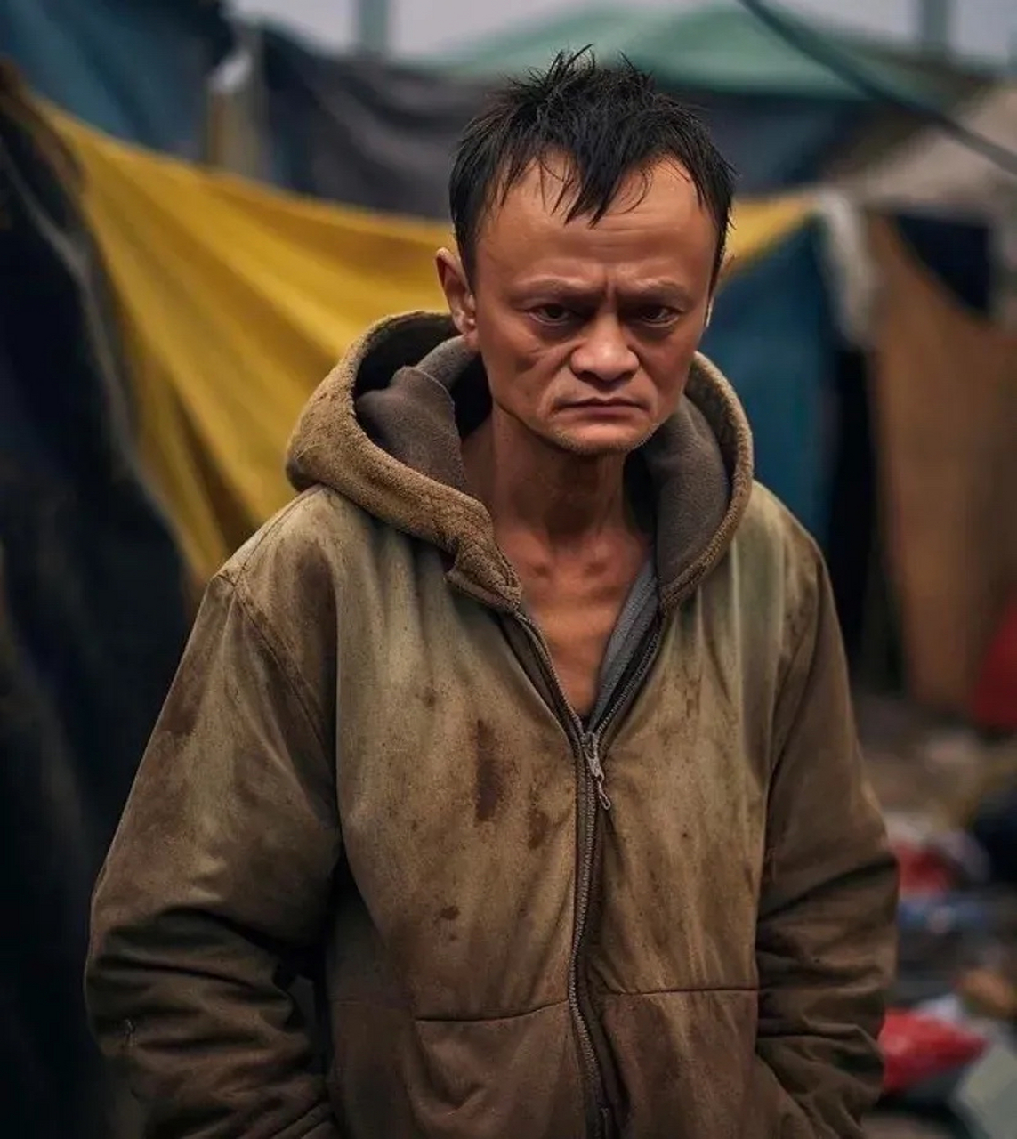 假如马云,马斯克,扎克伯格,比尔盖茨都是穷人,他们是什么状态,ai绘制