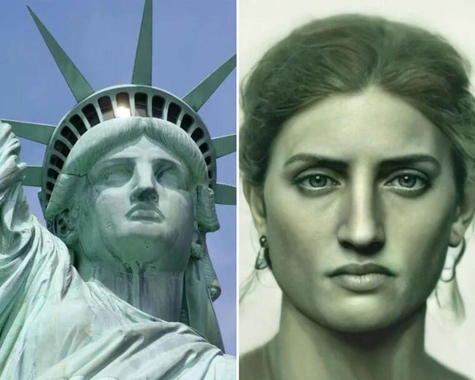 美国的自由女神像用ai生成类真人照片,看起来有点像男人!