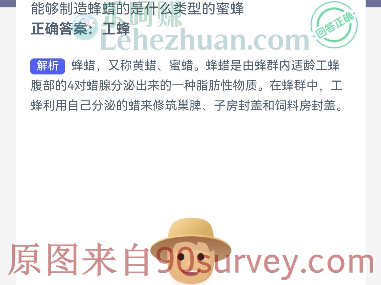 能够制造蜂蜡的是什么类型的蜜蜂？正确答案：工蜂