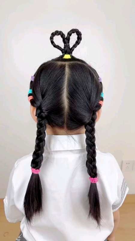 儿童编发夏日清凉爱心发型简单又好看宝贝喜欢极了