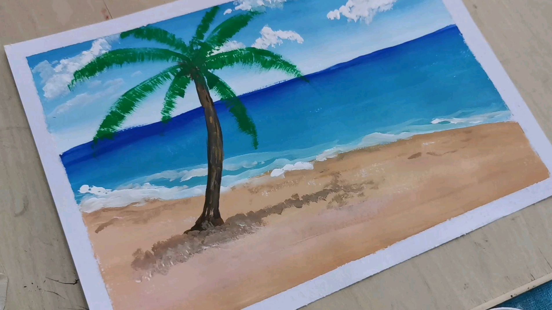 初学者绘画教程,阳光沙滩大海暑假好去处,约起去踏浪