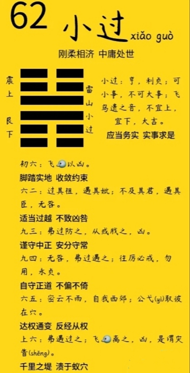 国学《易经》之小过卦,既济卦,未济卦  第62卦 雷山小过(小过卦) 行动