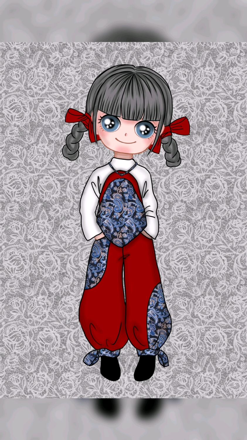 穿肚兜的小女孩q版漫画人物ps绘画