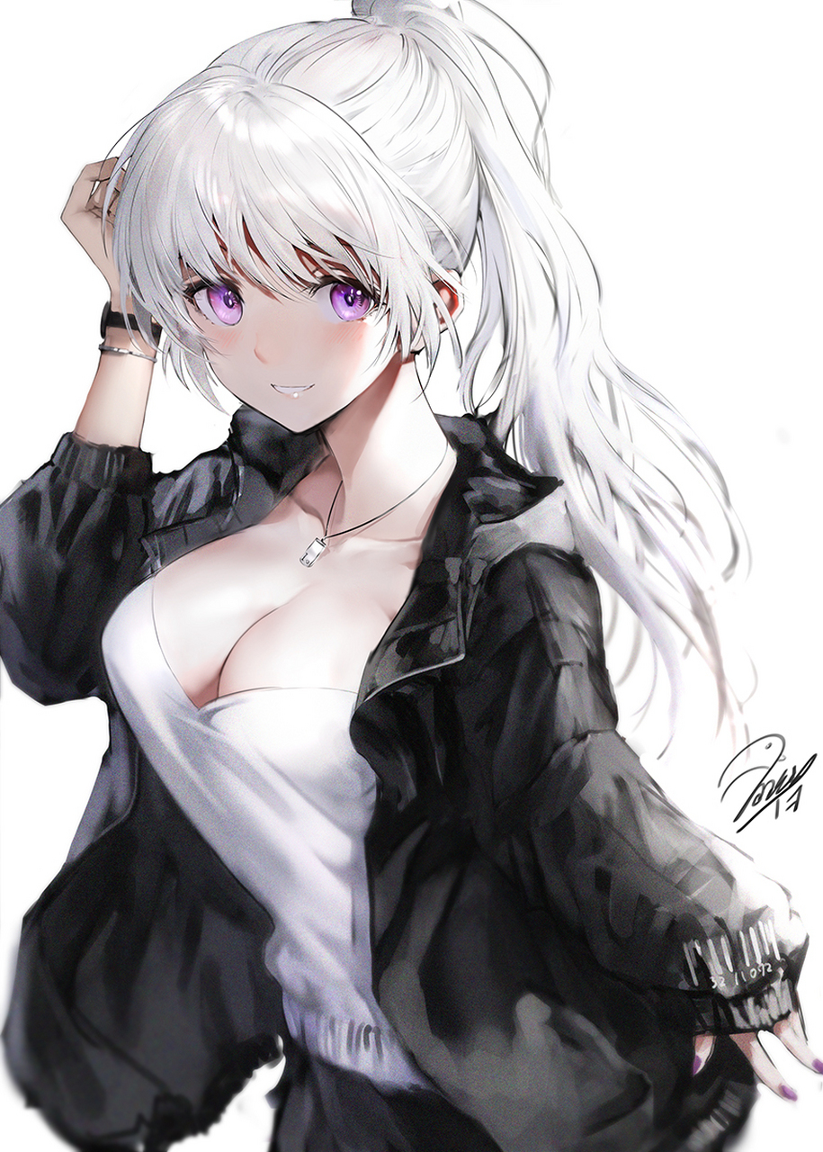 白发紫瞳女孩#二次元#  画师:羽織イオ