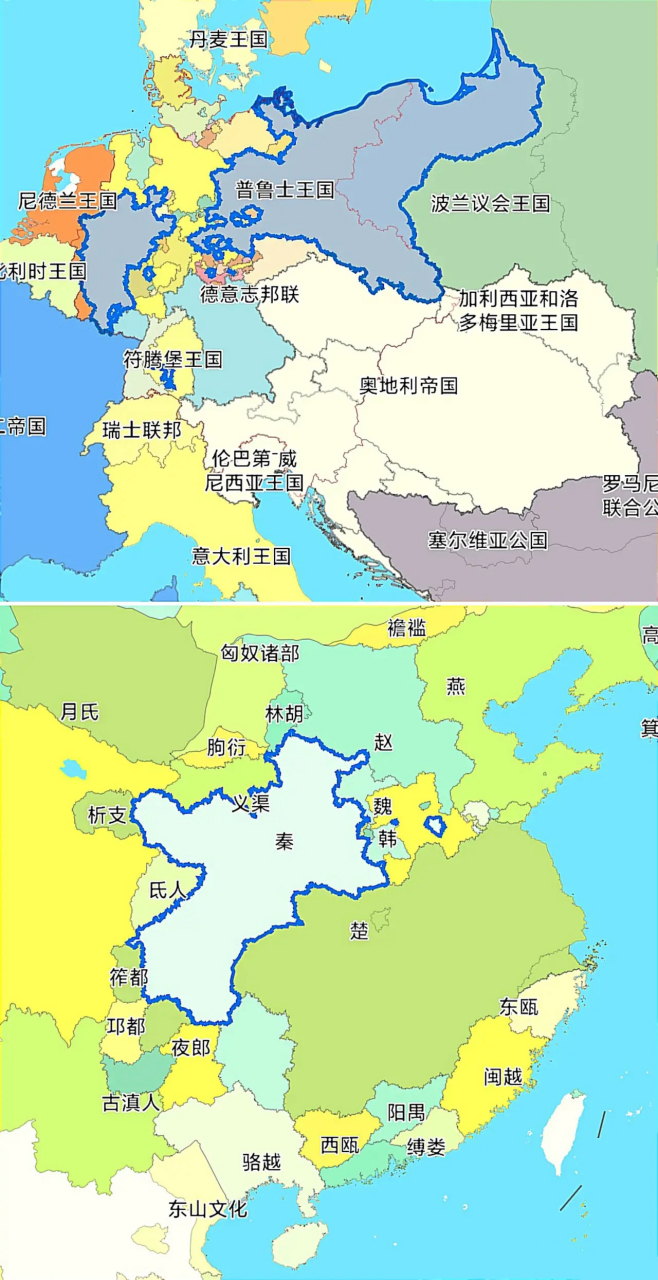 普鲁士之于奥地利,相当于秦国之于楚国.