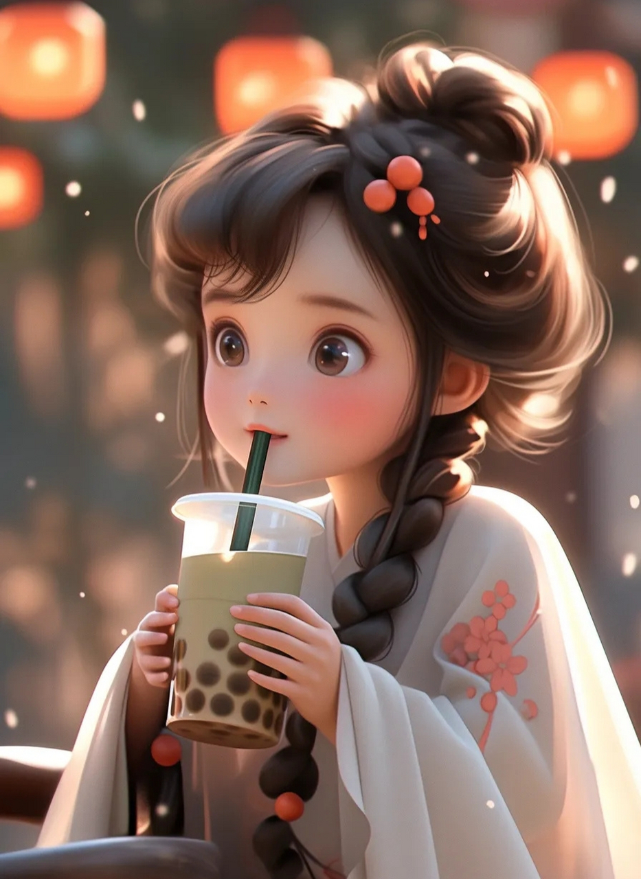 古风珍珠奶茶小妹治愈头像