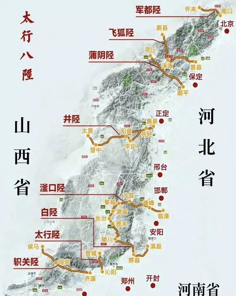 山西,河北,河南三省的八条咽喉通道"太行八陉"