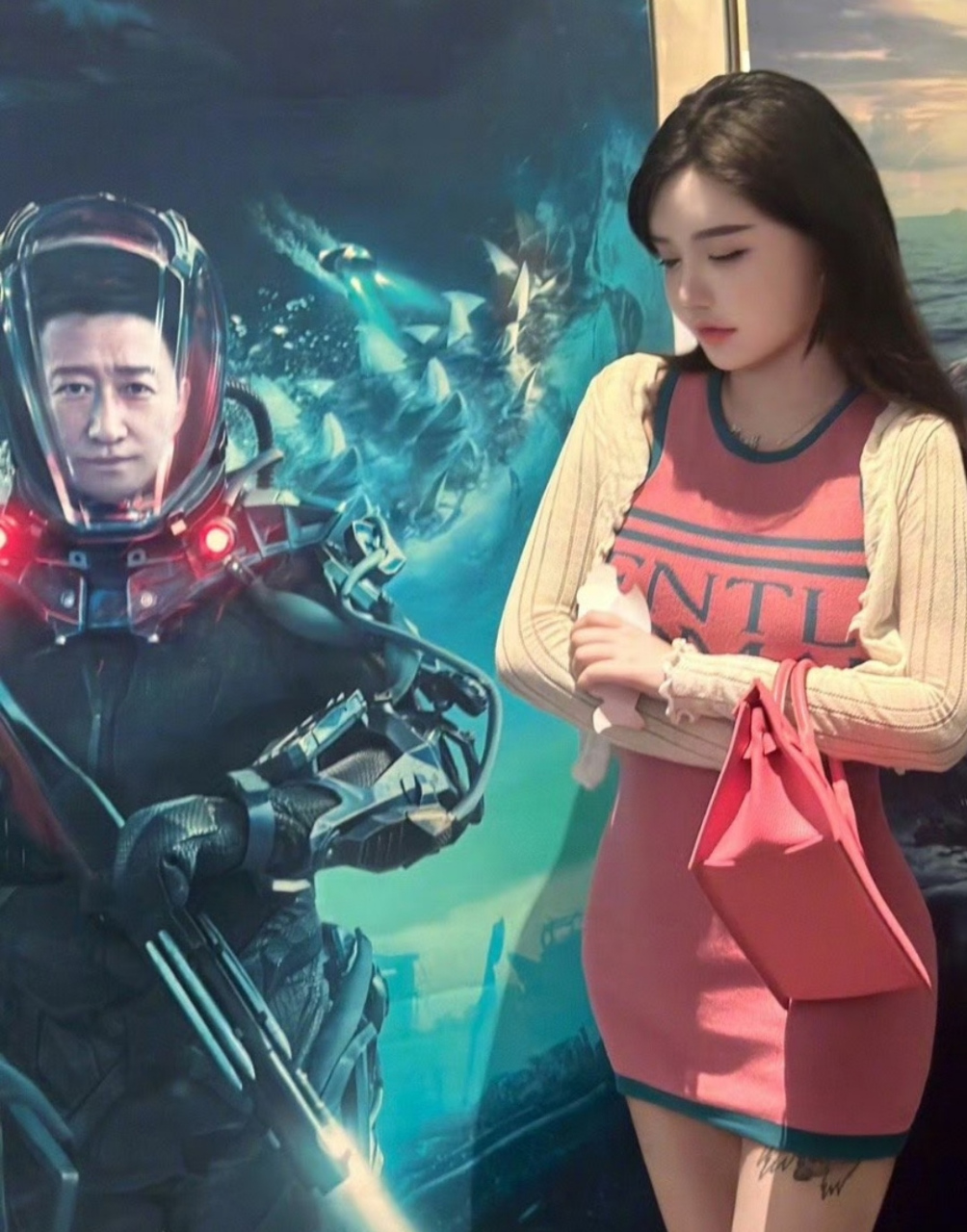 《巨齿鲨2》,她还在现场拍到了吴京的照片,网红和演员之间的气质差别