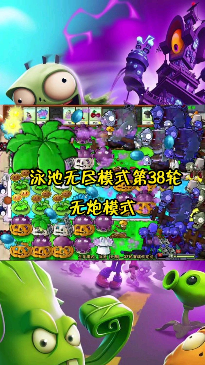 【植物大战僵尸】泳池无尽模式第38轮,无炮阵容真刺激-度小视