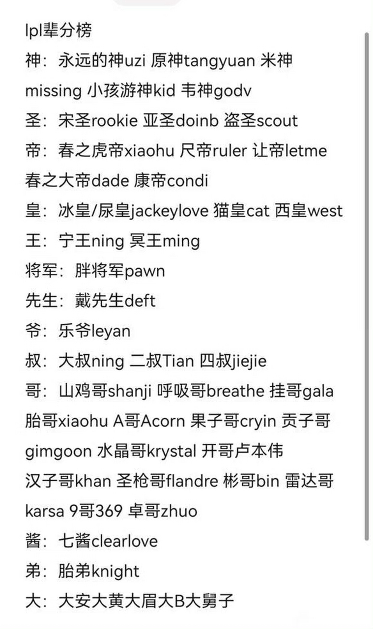 网友新编的lpl辈分榜,为什么大舅子也在大字辈啊?