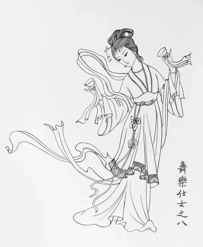 素材|一组古典工笔仕女白描27图 线条棒极了
