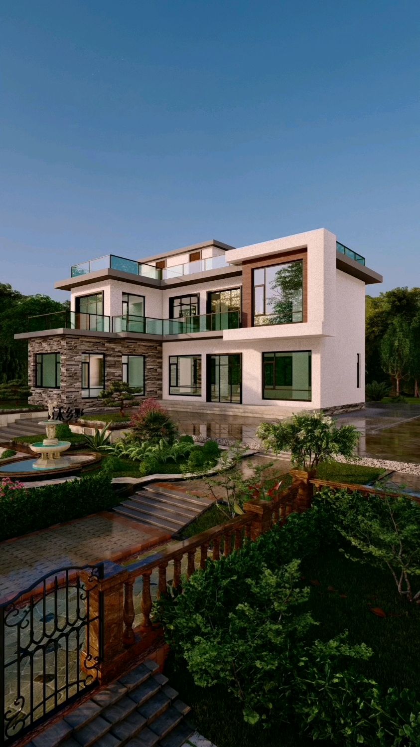 适合农村自建的二层现代风别墅推荐,外观简单时尚.