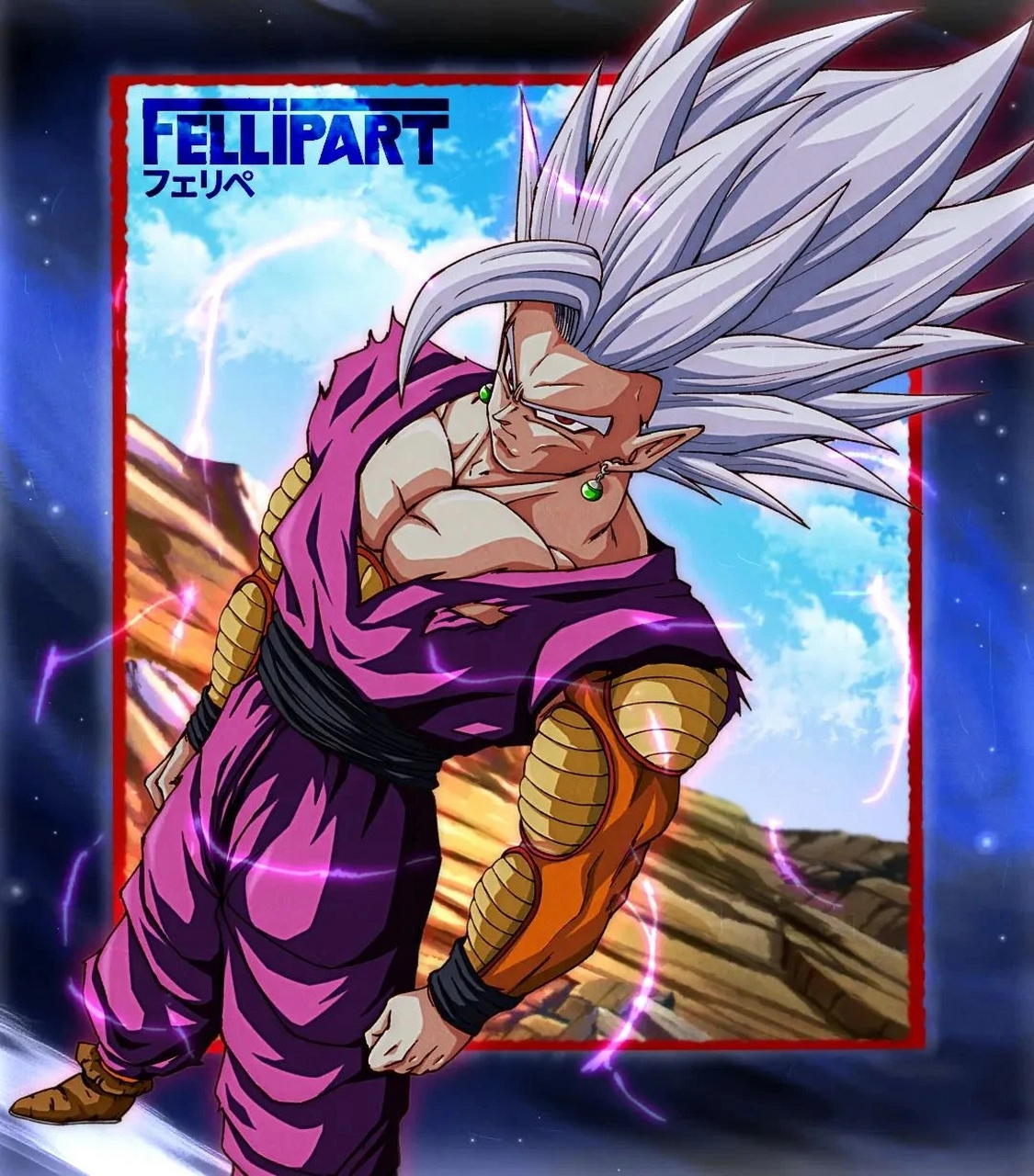 野兽悟饭和橙色比克合体,虽然手臂看起有点违和,但是野兽饭的霸气还是