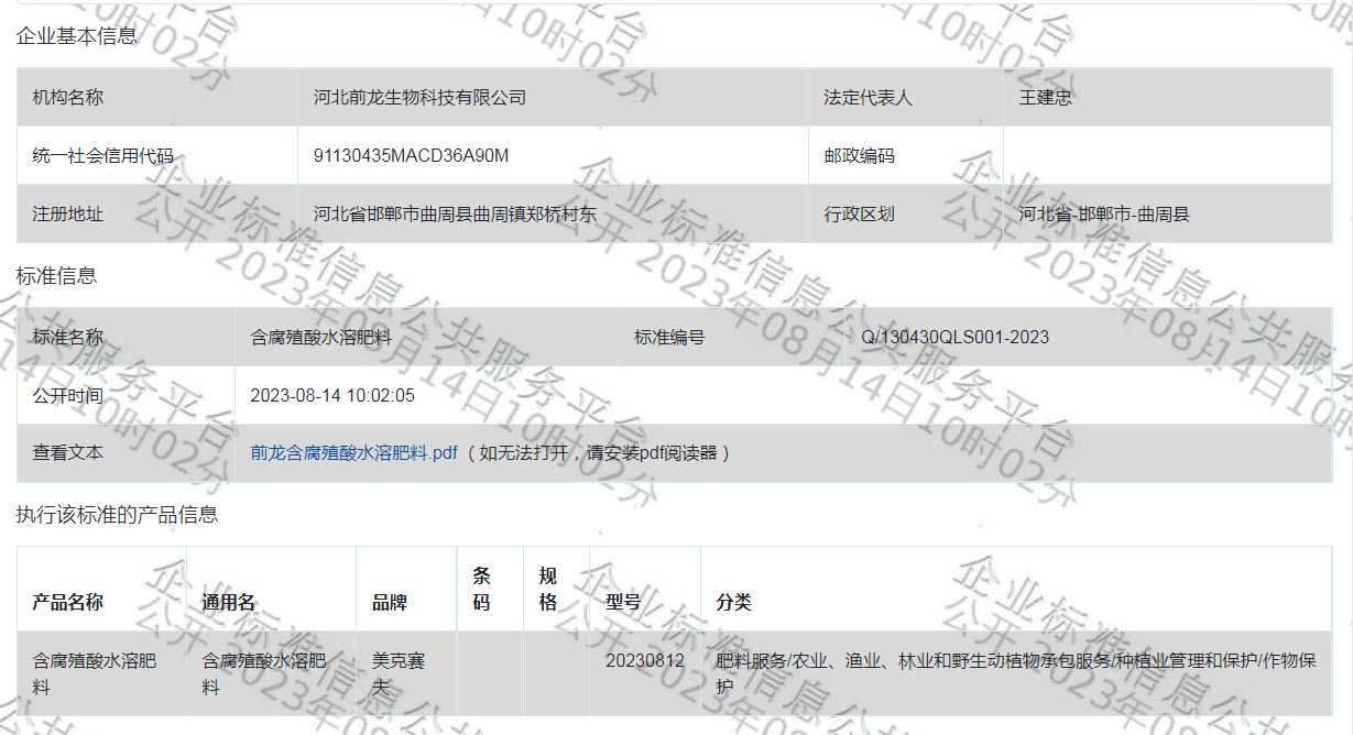 q/130430qls001-2023含腐殖酸水溶肥料