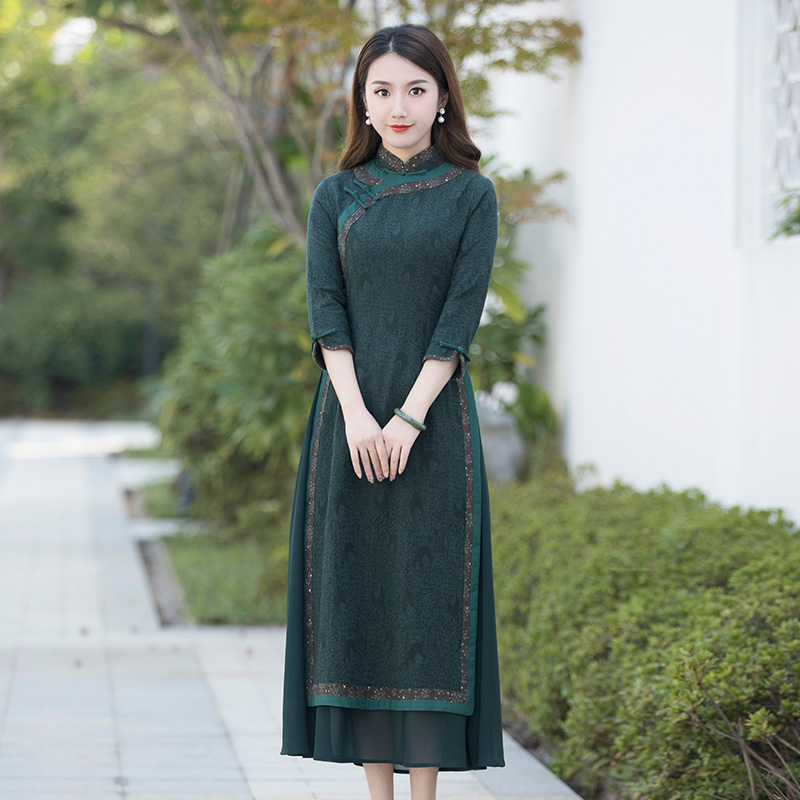 旗袍# 越南旗袍裙,改良奥黛连衣裙,年轻款修身显瘦,时尚复古正宗寐殚