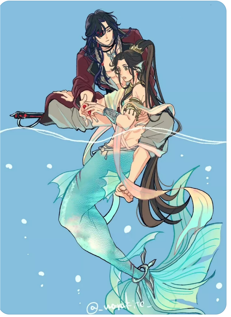 人鱼怜&海盗花!好喜欢这种设定,人鱼怜太美了#天官赐福# #花城谢怜