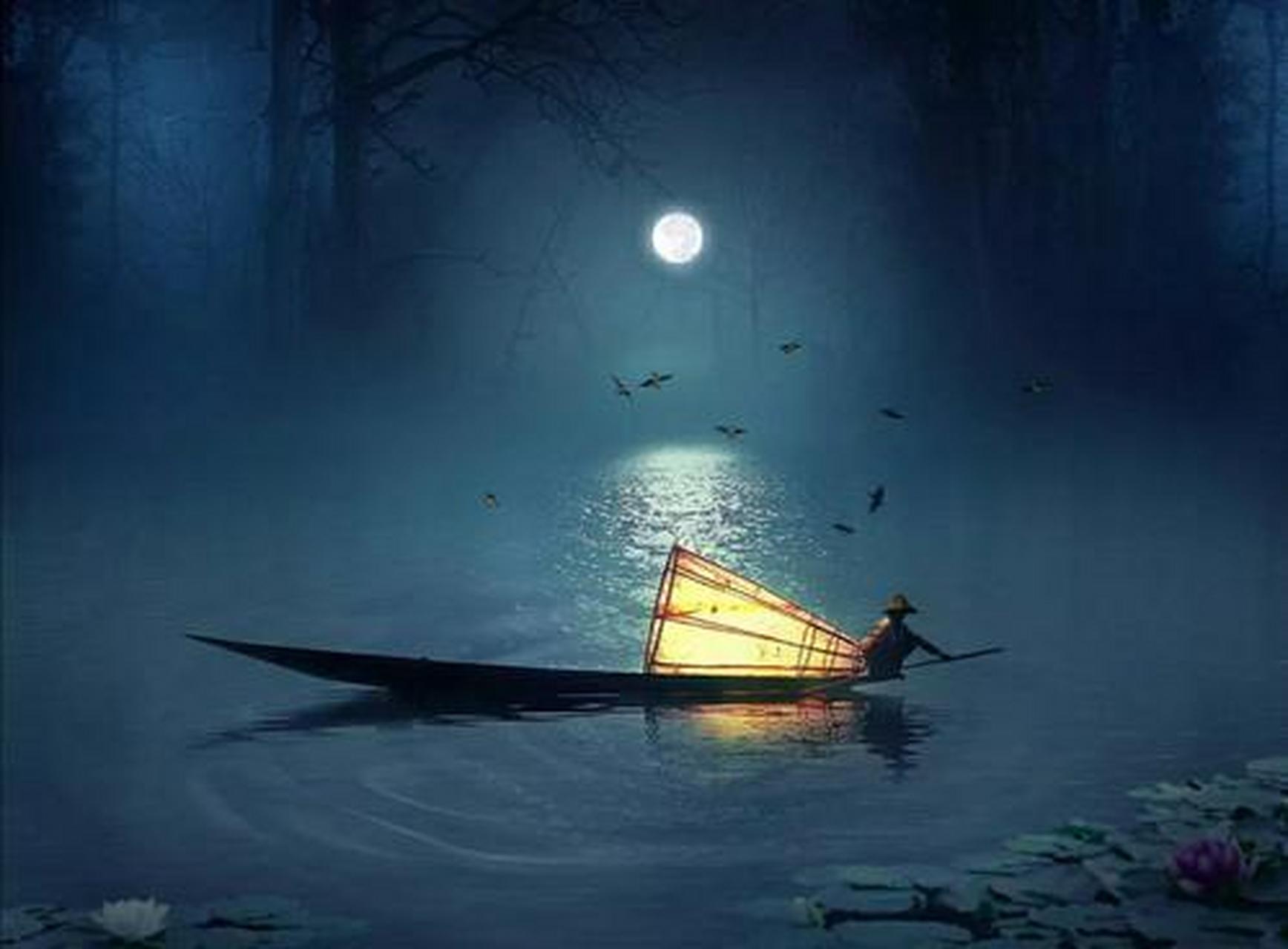 水仙子·舟中 元·孙周卿 孤舟夜泊洞庭边,灯火青荧对客船.