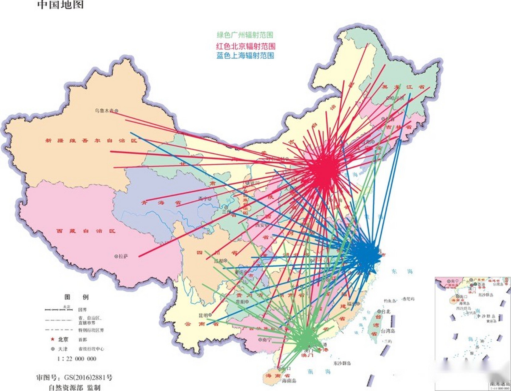 看下图人流辐射图 北京主要辐射范围在华北,东北,中部.