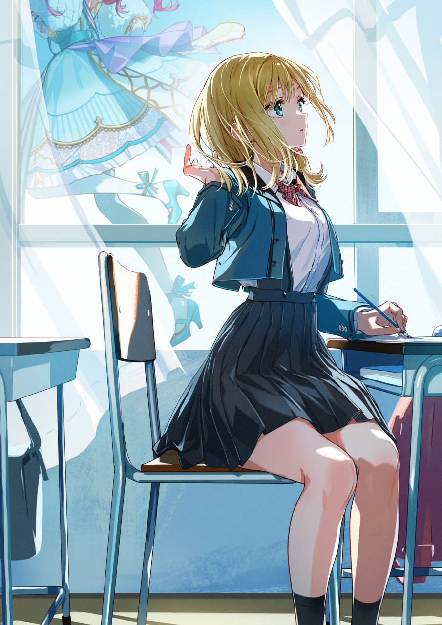 花季下窗边的少女#二次元#  画师:tiv