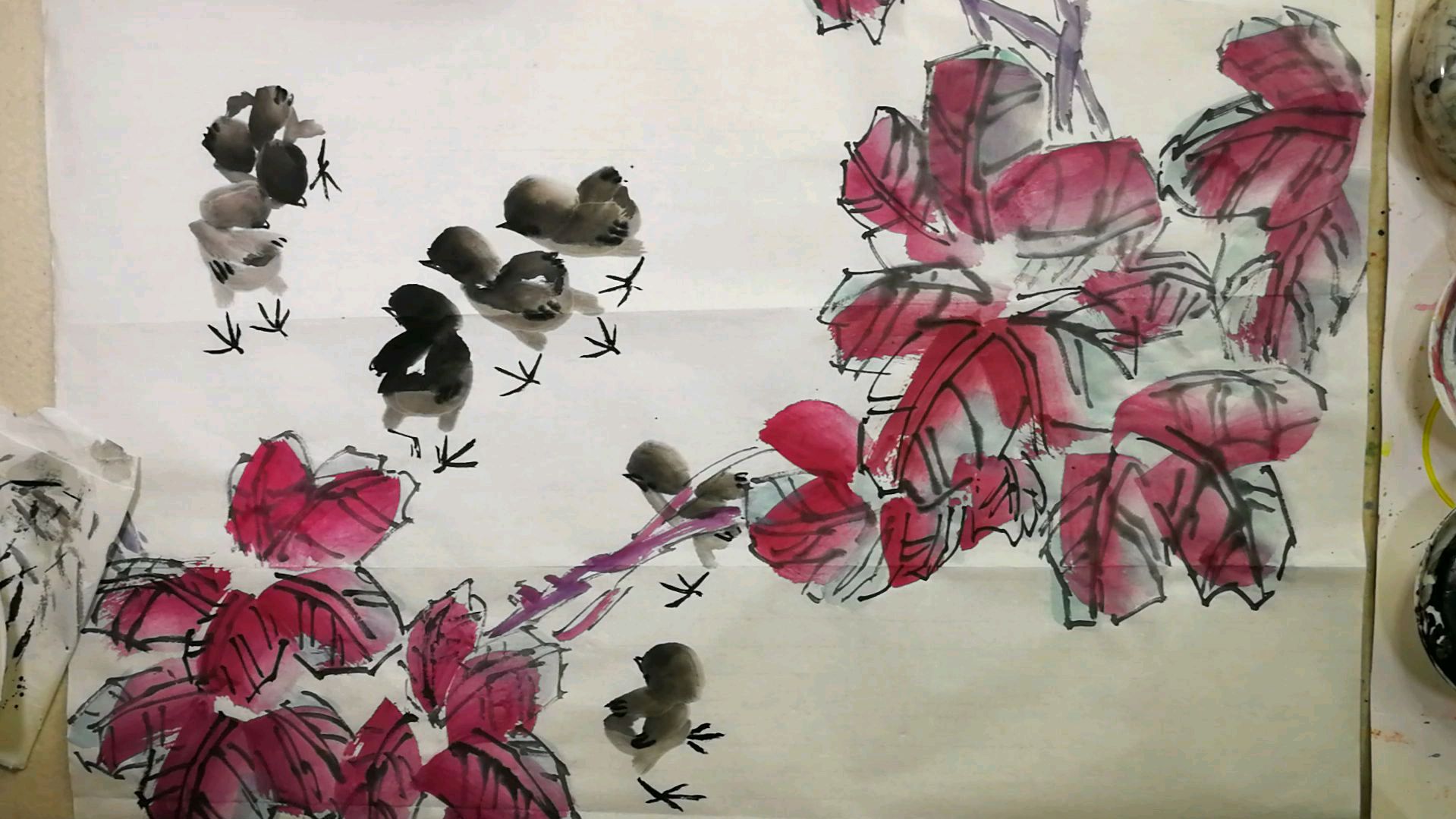 写意花鸟画入门提高,徐湛《胜似春光》临摹过程,看看如何?3/5