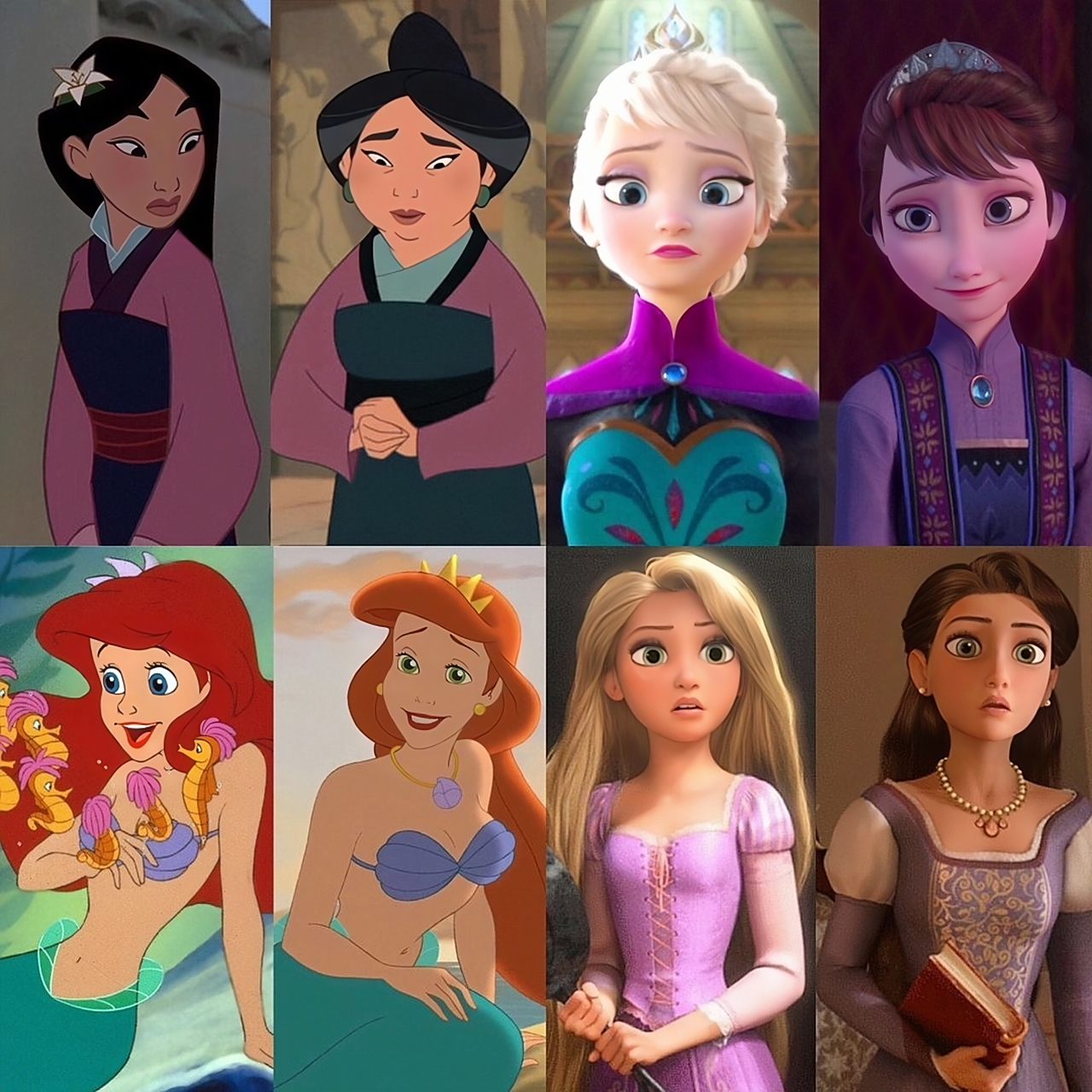 迪士尼公主们的妈妈.不愧是亲母女,长相都很相似.#迪士尼# #动漫