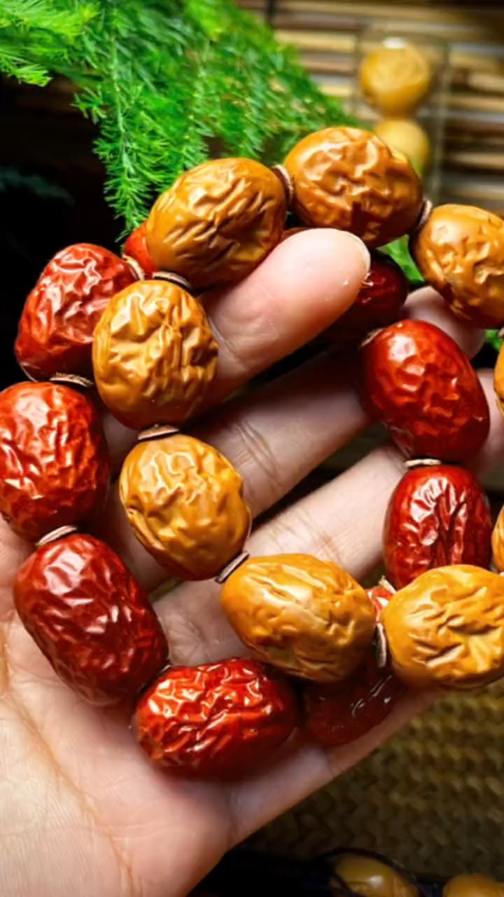橄榄核大枣手串 手工核雕文玩橄榄胡素核手链 早赢富贵 早生贵子-度小