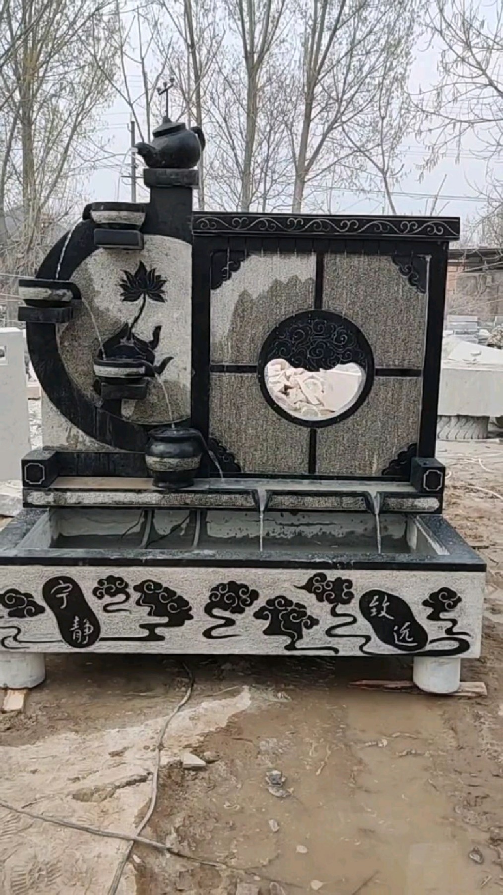 中式庭院流水景观设计,石雕流水摆件