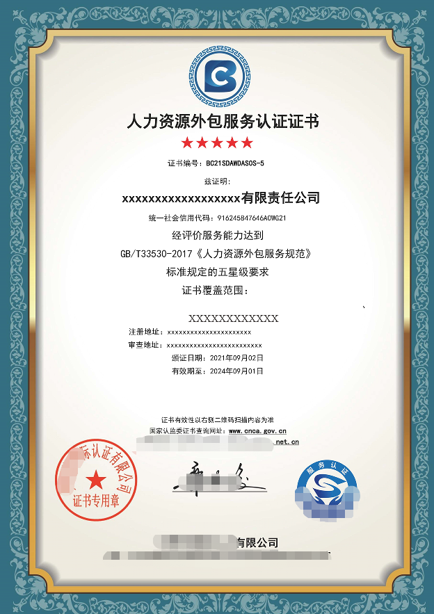 什么是人力资源外包服务认证证书