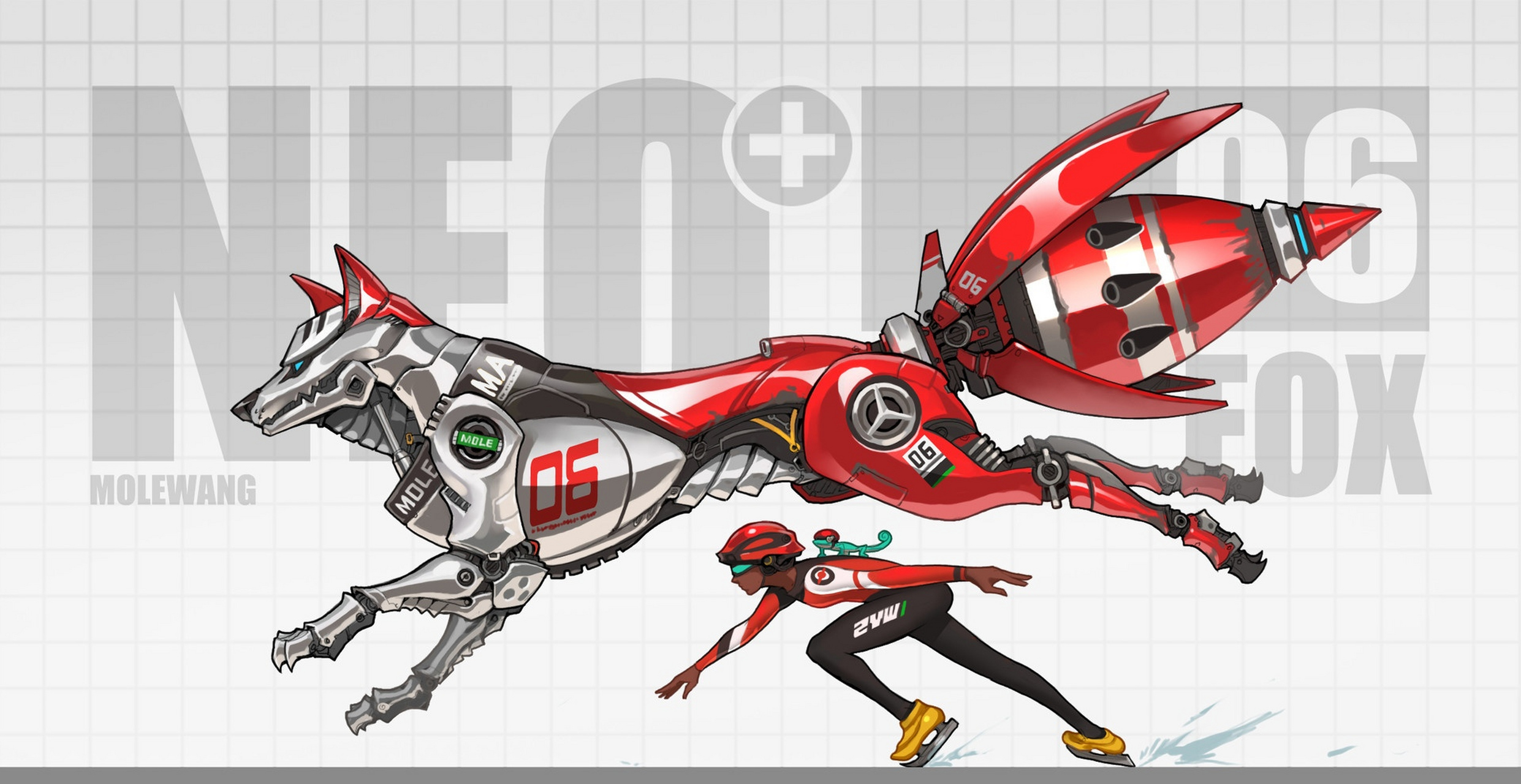 一组机械生物插画欣赏,展现了人类与机械生物的和谐相处,by mole wang