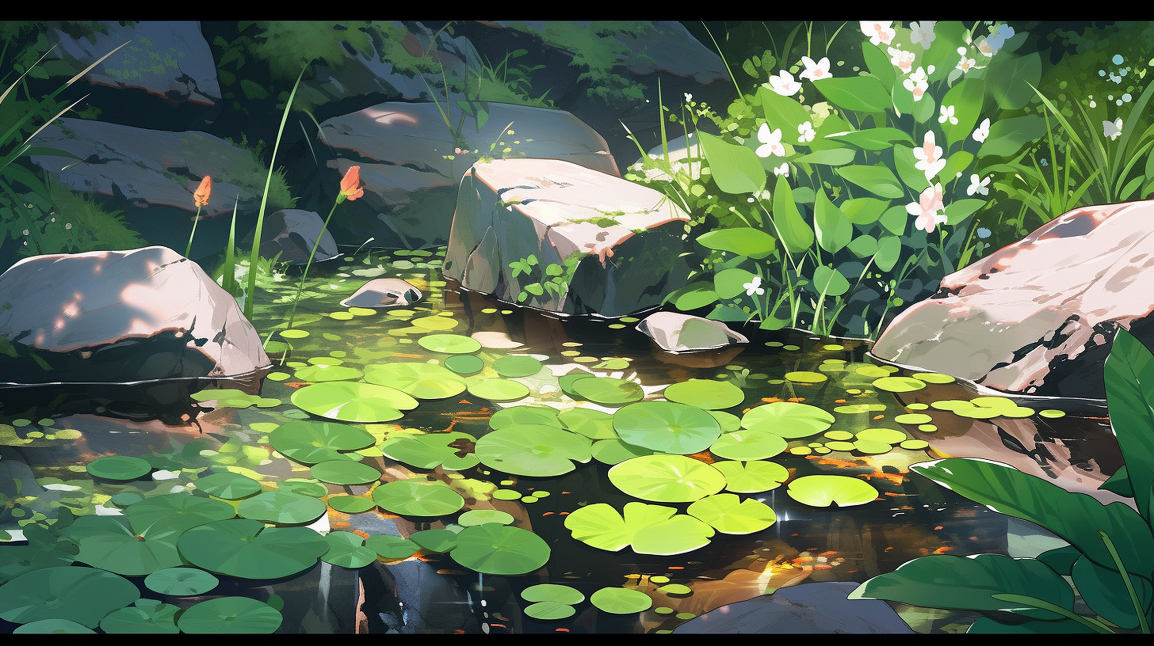动画世界里的池塘#ai绘画# #二次元# #场景