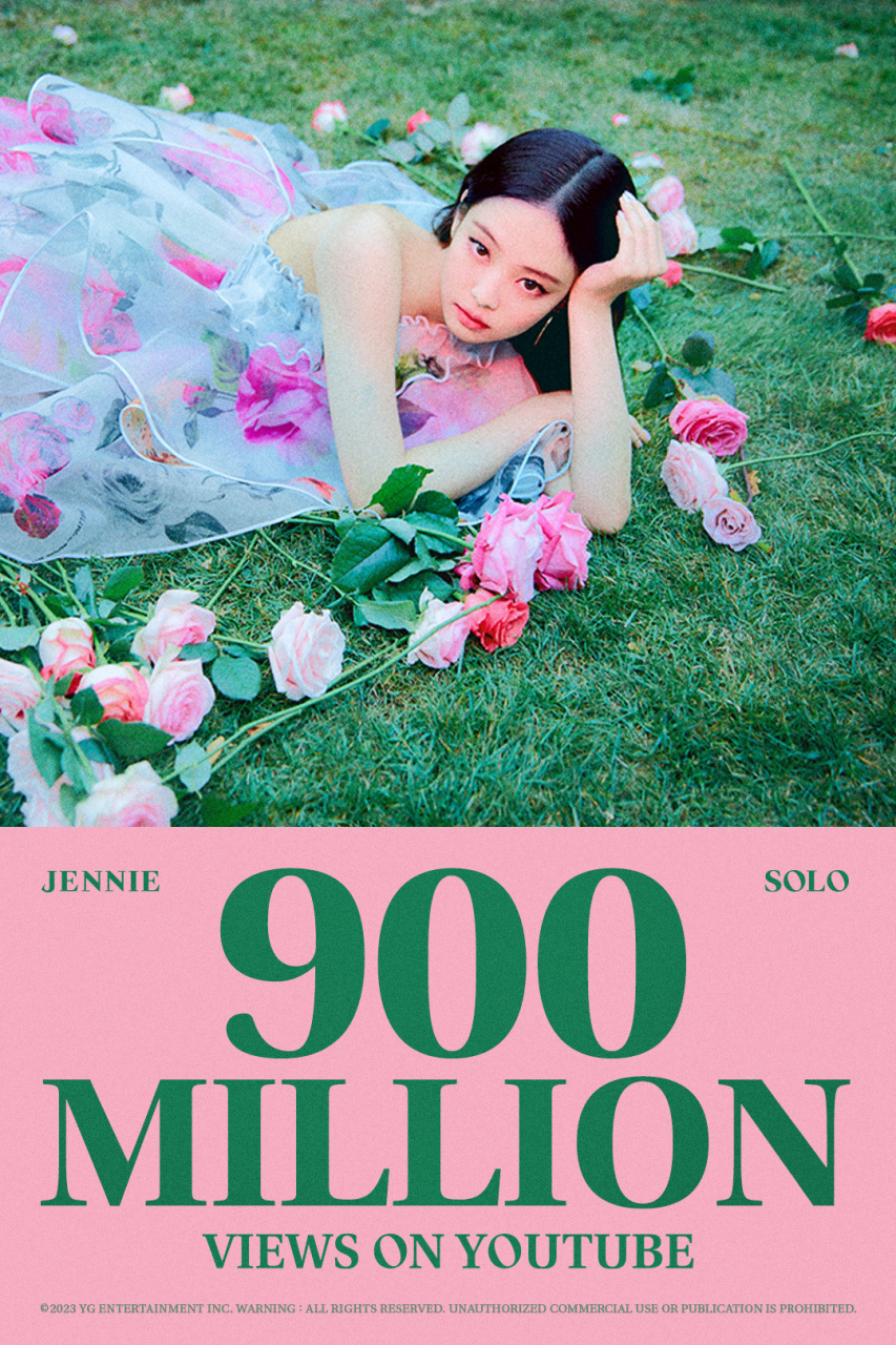 恭喜jennie solo mv播放量破9亿,成为kpop第一位个人solo破9亿播放的