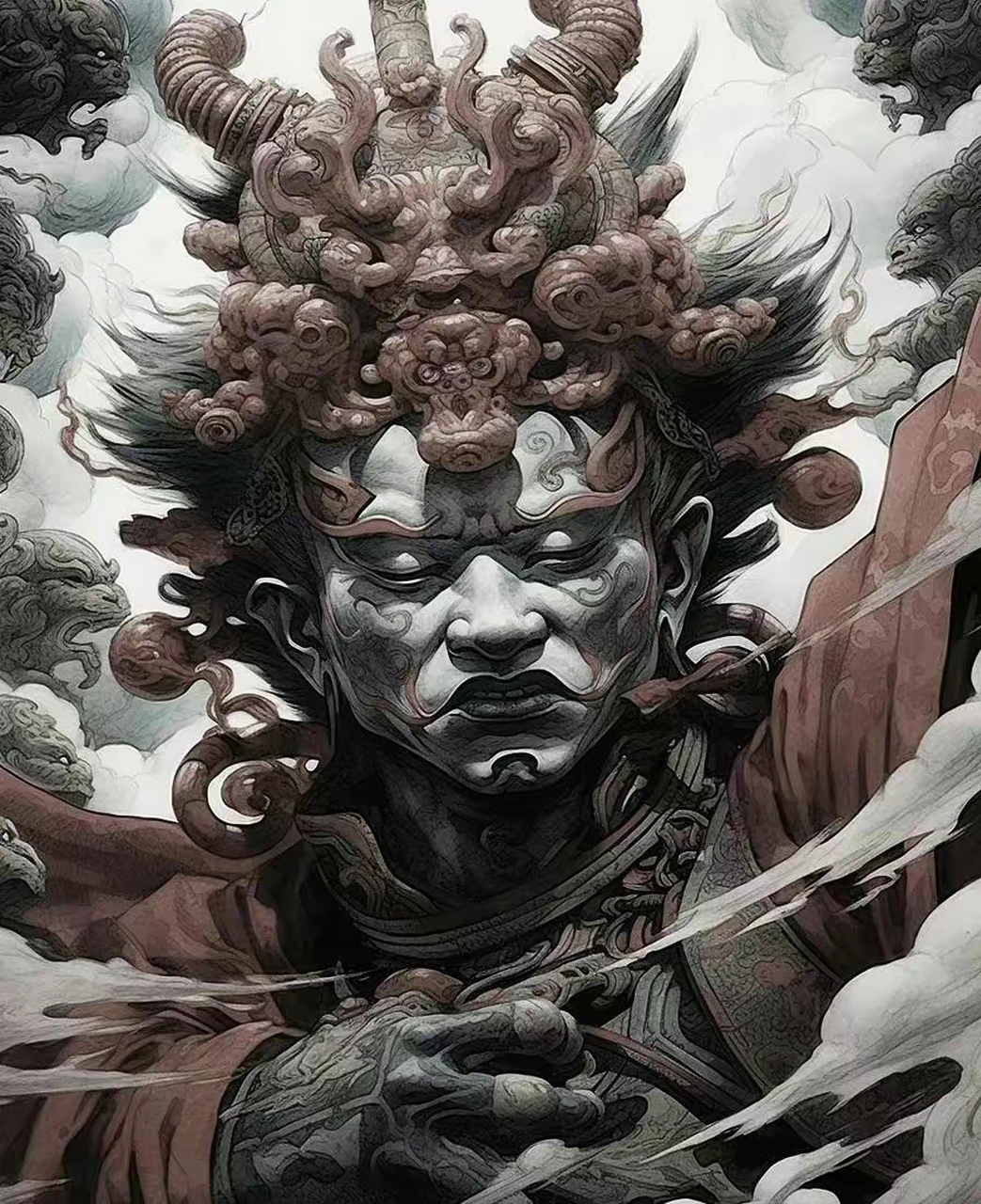 一组ai生成的鬼神人物插画,融合了传说与现实,by 黑天使