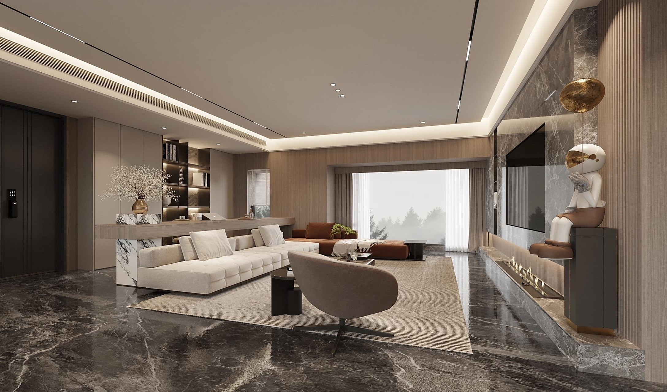 180平米意式轻奢大平层客厅设计案例分享.#我在百度有个家