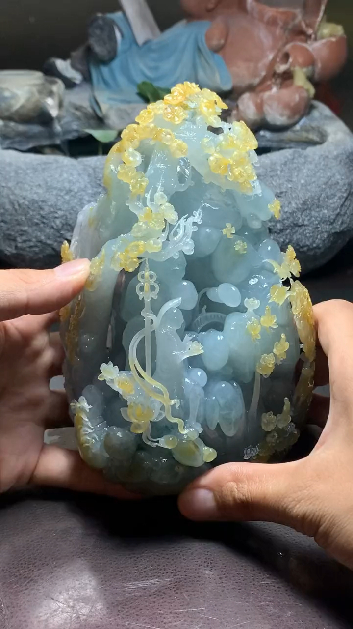 大马坎翡翠原石摆件,恭喜老哥-度小视