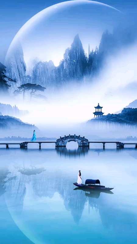 红尘作伴如景色:其与君逢于春暖,水桥边;曲道痴心一片,鸟飞翔;再遇君