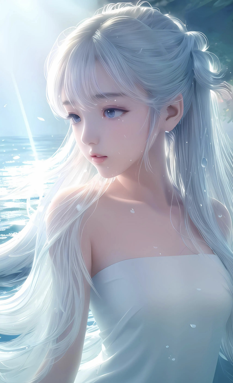 白发白衣白裙的美少女
